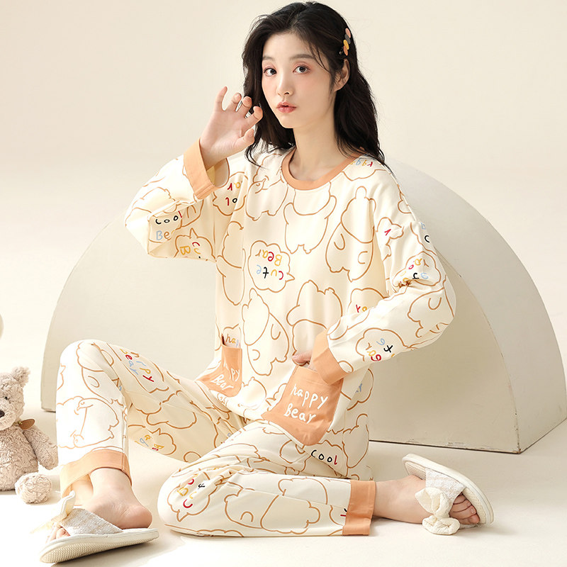 长袖带兜睡衣女春秋季纯棉质2024年新款少女士秋冬卡通套头家居服,女士内衣/男士内衣/家居服,睡衣/家居服套装,淘宝优惠券,粉丝福利购,淘宝优惠卷