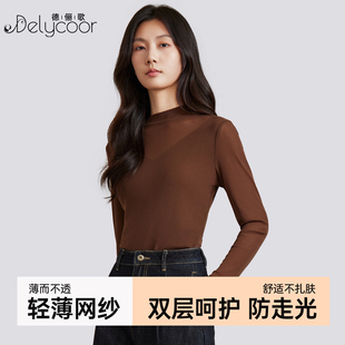 半高领薄款网纱打底衫女春秋洋气修身微透内搭小衫性感蕾丝薄上衣