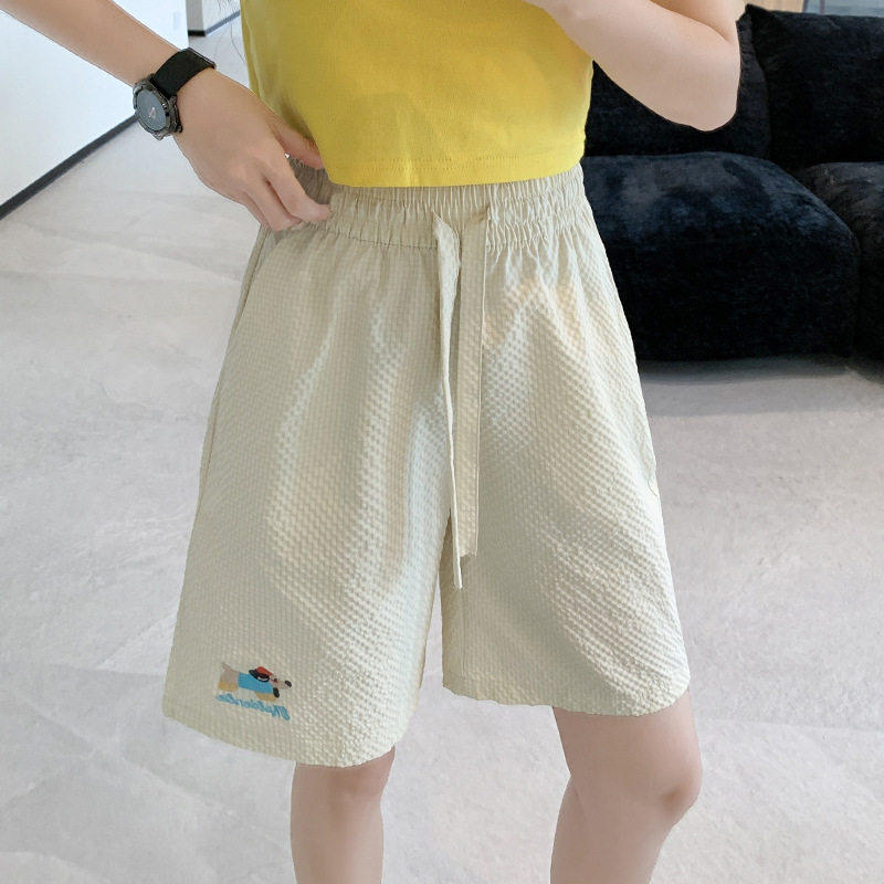 2026夏季新款卡通小狗刺绣短裤女宽松休闲短裤高腰速干糖果色裤子