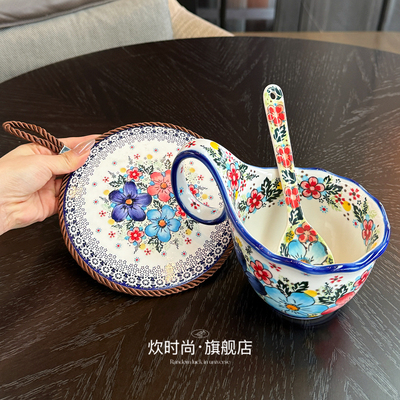 【老板娘自用轻奢】欧式波兰彩釉下彩手绘陶瓷杯早餐杯套装燕麦杯