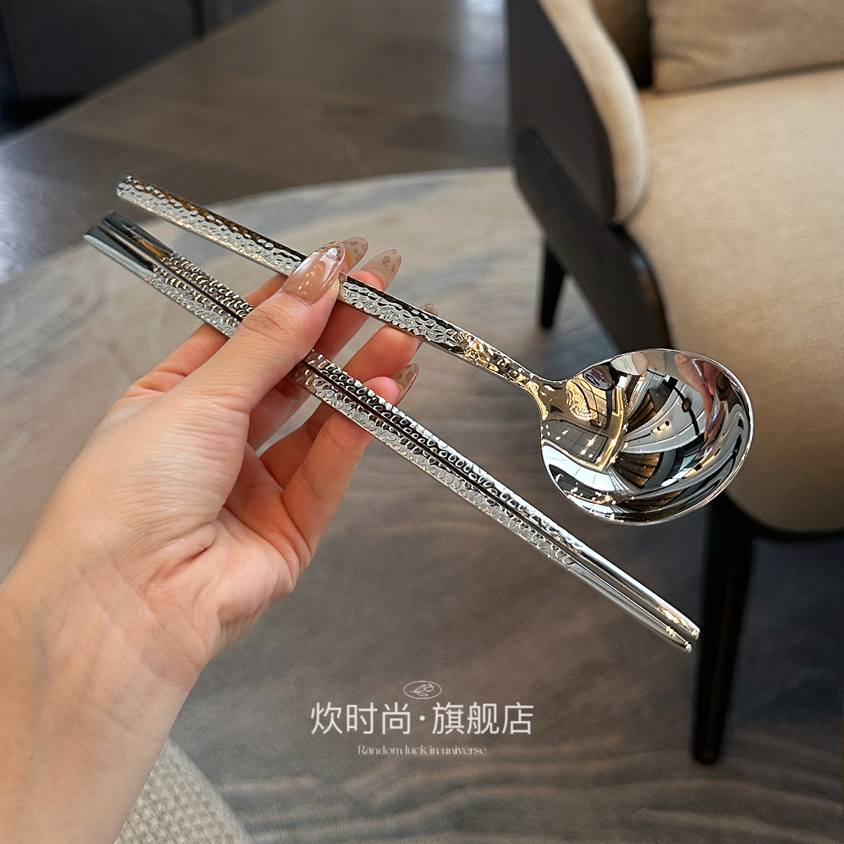 照顾自己好好吃饭日式锤纹圆头勺