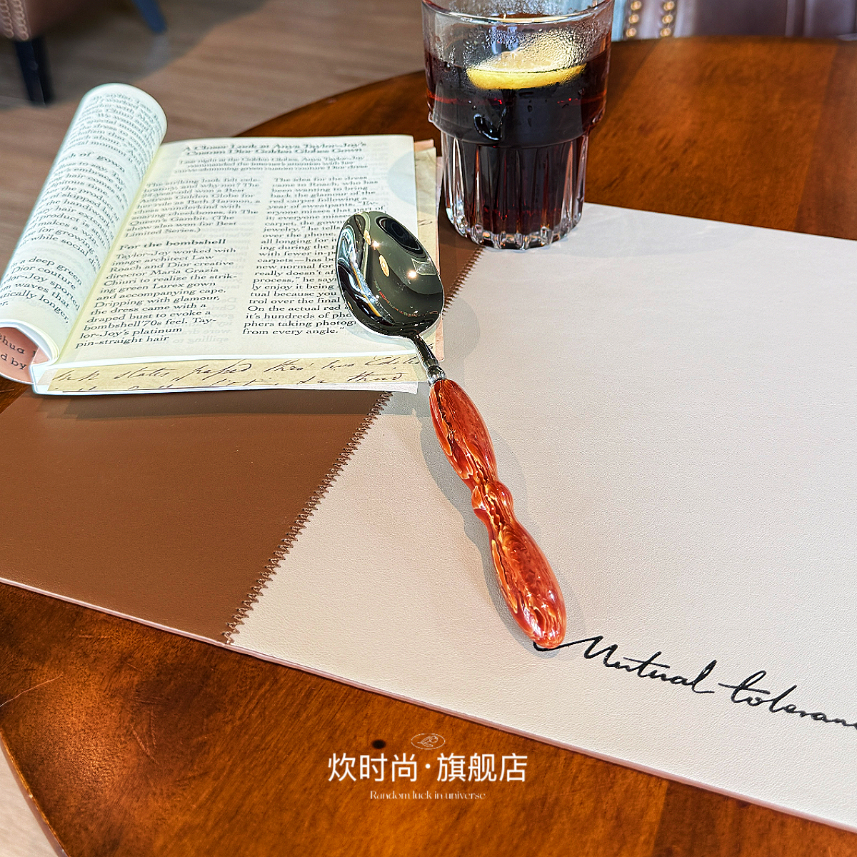 「古典感玉石餐勺」304不锈钢勺子圆珠翡翠手柄西餐勺调羹汤匙