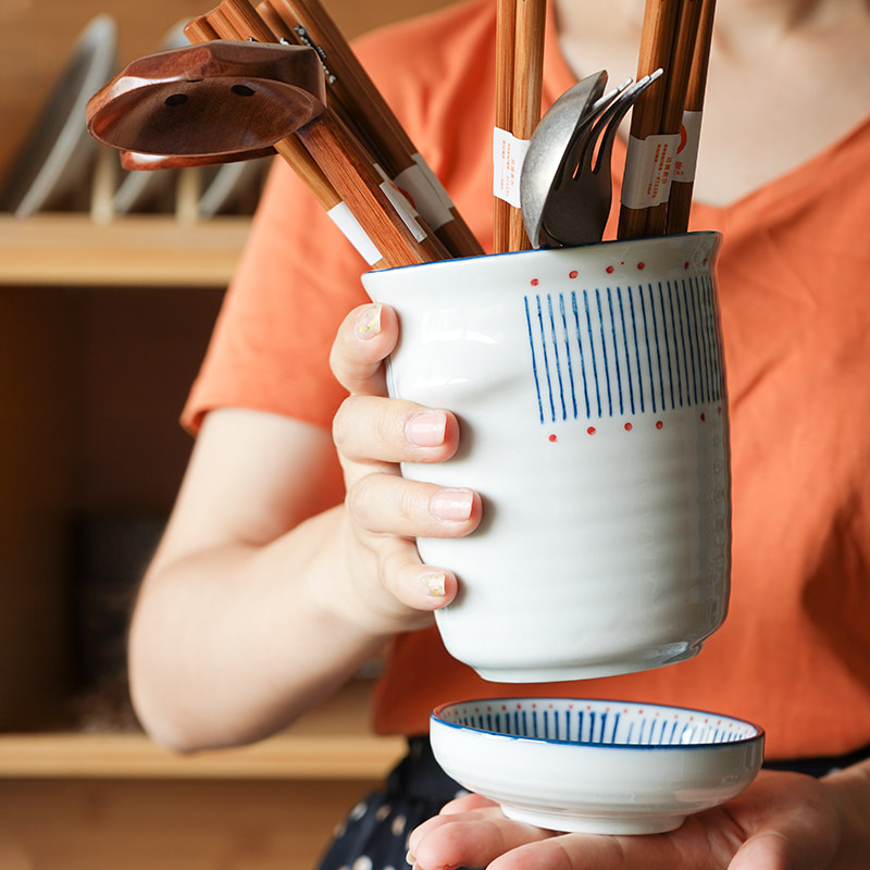 渔火日式手绘陶筷子筒