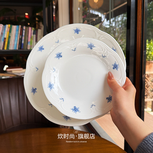【餐盘界白月光】法式复古浮雕蓝花陶瓷西餐盘牛排盘早餐盘意面盘