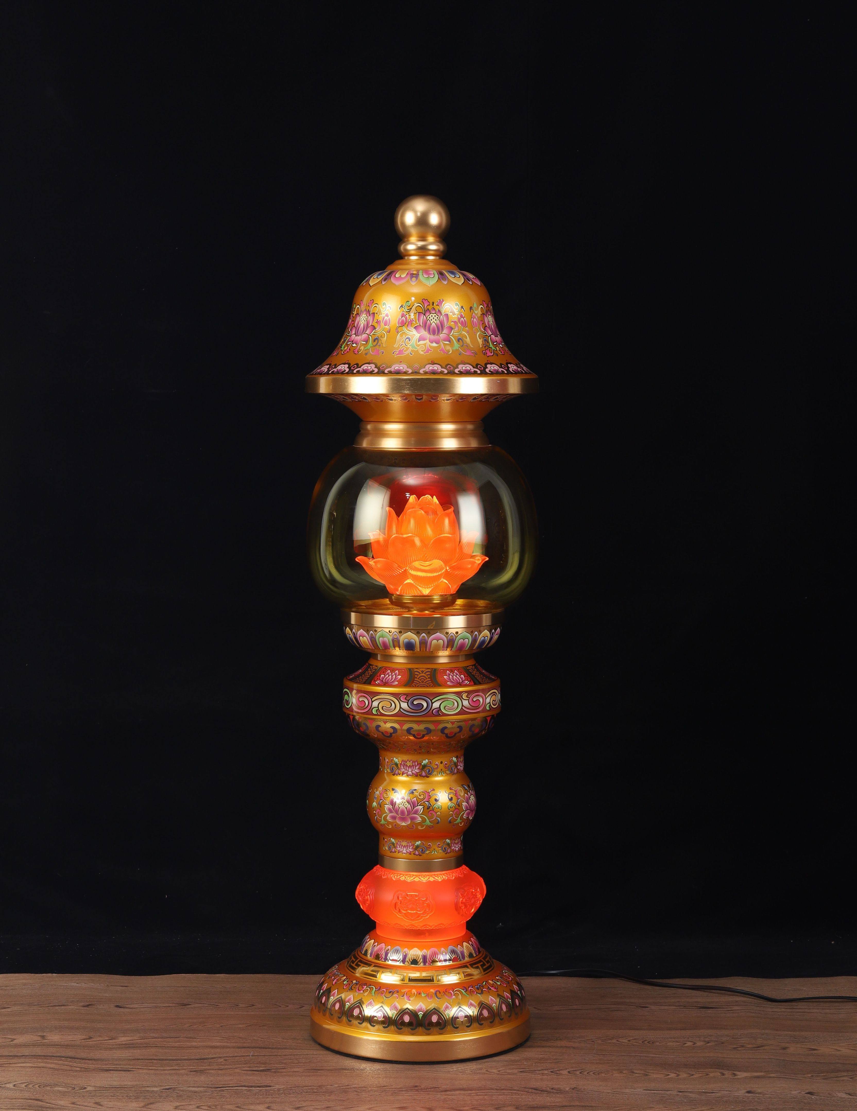 新珐琅插电led寺庙落地大莲花灯仿琉璃长明灯佛堂供灯落地神社灯