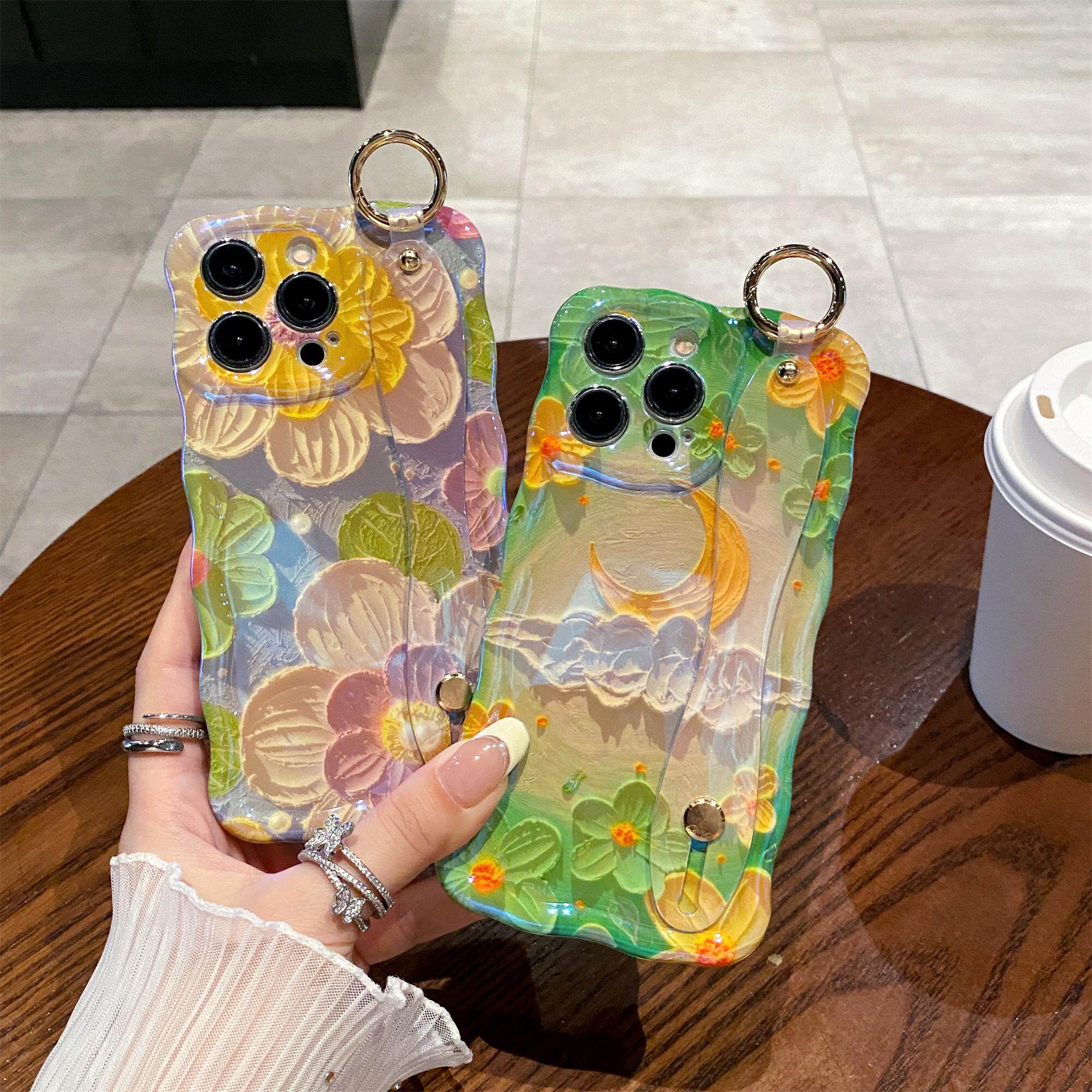 高级感腕带适用苹果17promax蝴蝶花朵手机壳iPhone16promax高颜值玫瑰波浪边手机壳15pro女生14软壳13防摔12