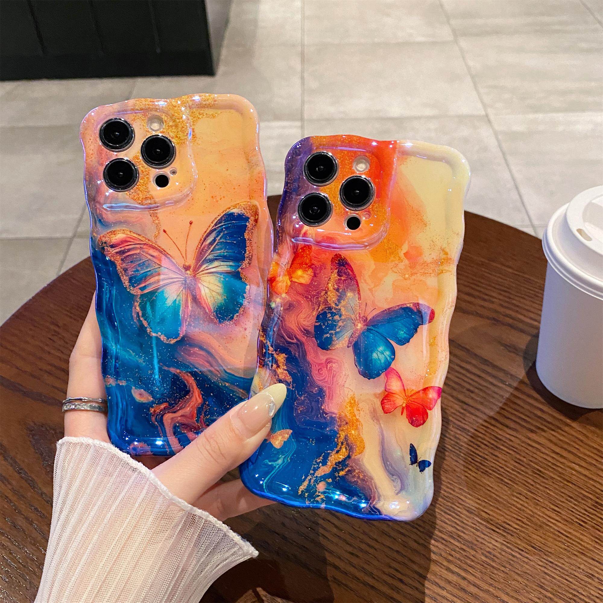 高颜值蝴蝶适用苹果17promax高级感手机壳iPhone16promax防滑波浪边手机壳15promax女生14软壳13防摔12时尚潮