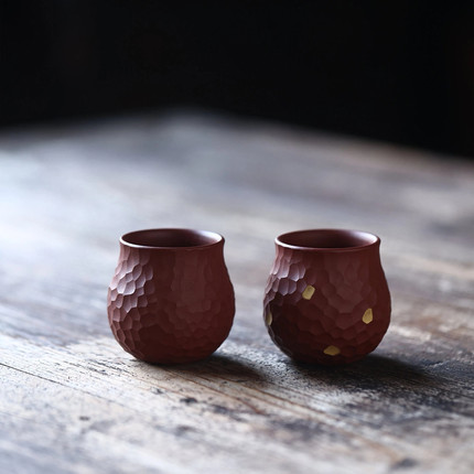 -锤纹葫芦钱袋杯-素款/描金款-朱泥-80cc主人杯品茗杯紫砂杯