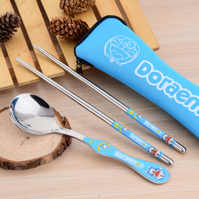 可爱不锈钢便携餐具 卡通儿童盒袋勺子筷子三件套装 凯蒂猫机器猫|ruв категории посуда, посуда, вилка/ложка/палочки костюм - от Buy2taobao.com для оказания профессиональной услуги покупки агента Taobao