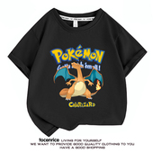 新款 宝可梦喷火龙t恤儿童短袖 夏季 男女中小儿童衣服纯棉圆领上衣6