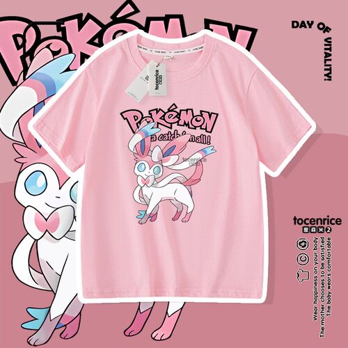 宝可梦伊布联名儿童短袖t恤夏季新款男女童pokemon宠物小精灵衣服