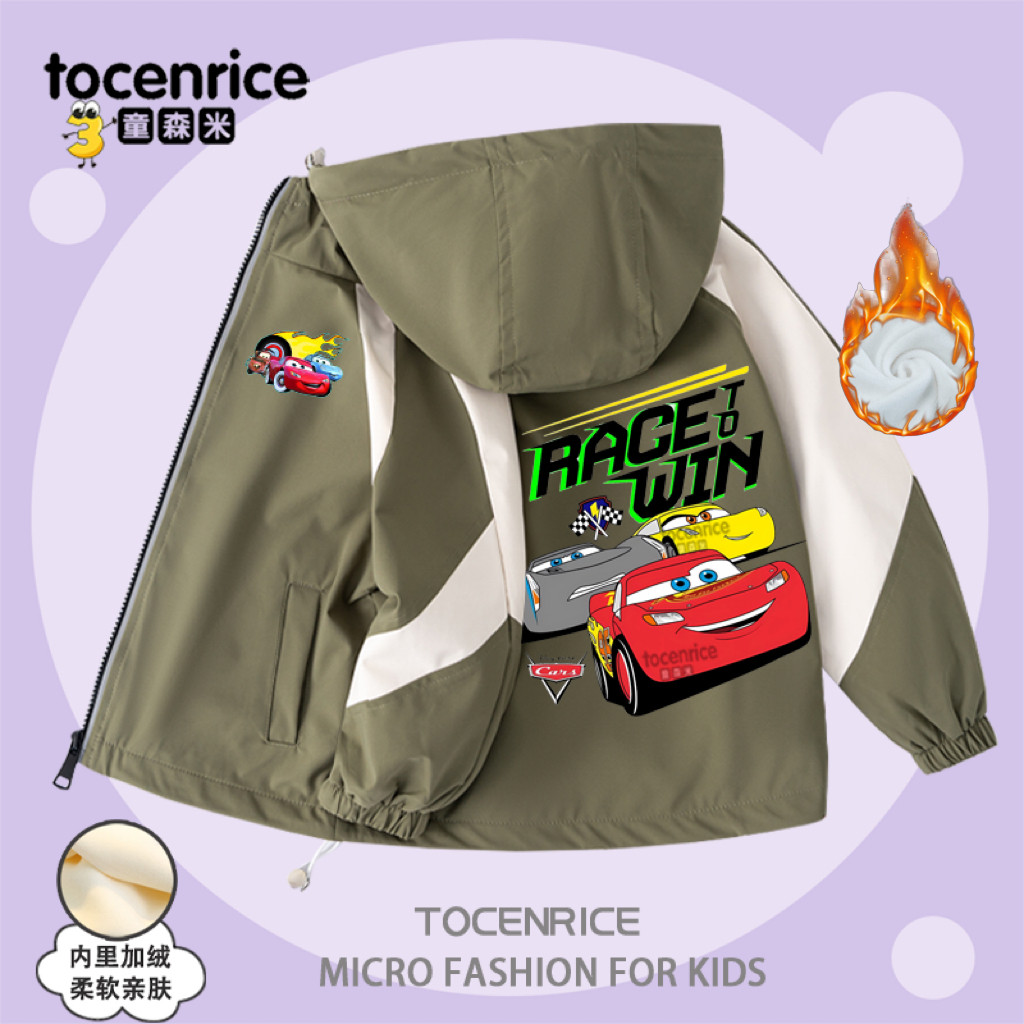塞车总动员儿童外套秋冬加绒冲锋衣中小童帅气男童防风风衣夹克潮