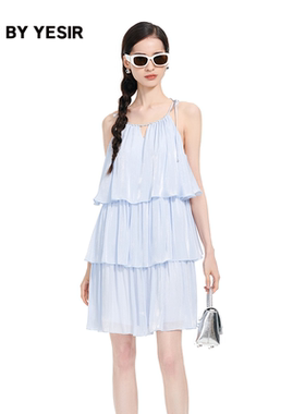 YES BY YESIR叶谦原创设计25夏新款千层浪流光纱连衣裙