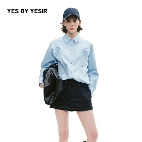 YESBYYESIR不对称荷叶边衬衫