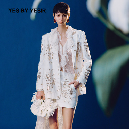 YESBYYESIR鎏金花卉西服外套