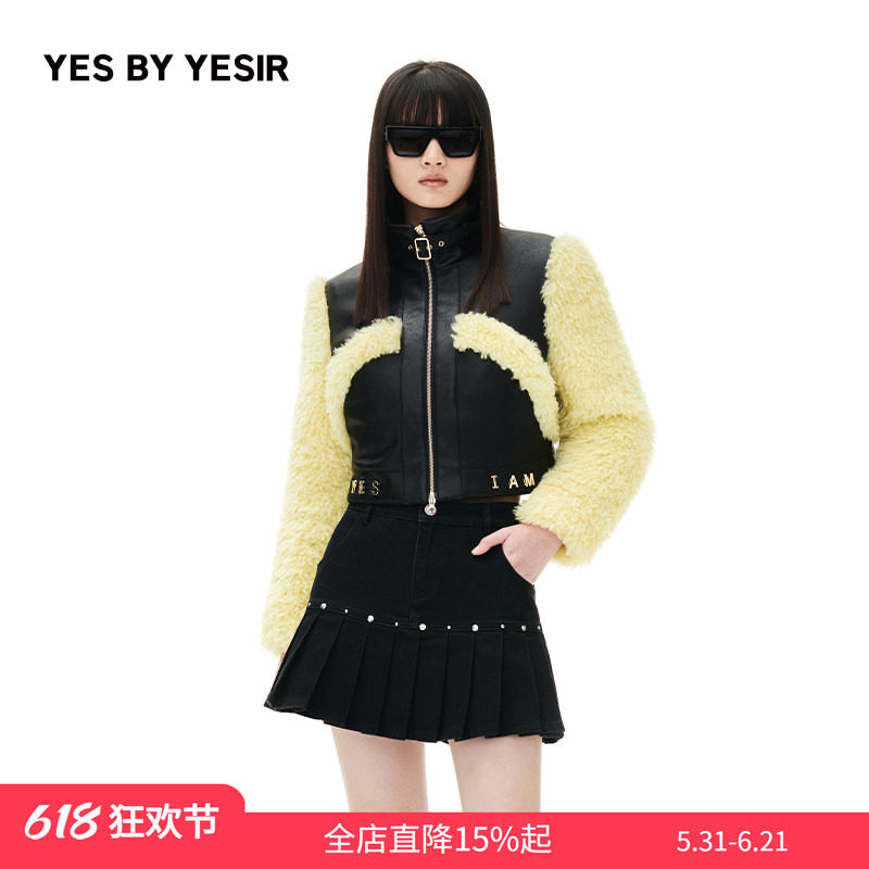YES BY YESIR叶谦原创设计师冬新品女外套黄油黑巧棉服夹克