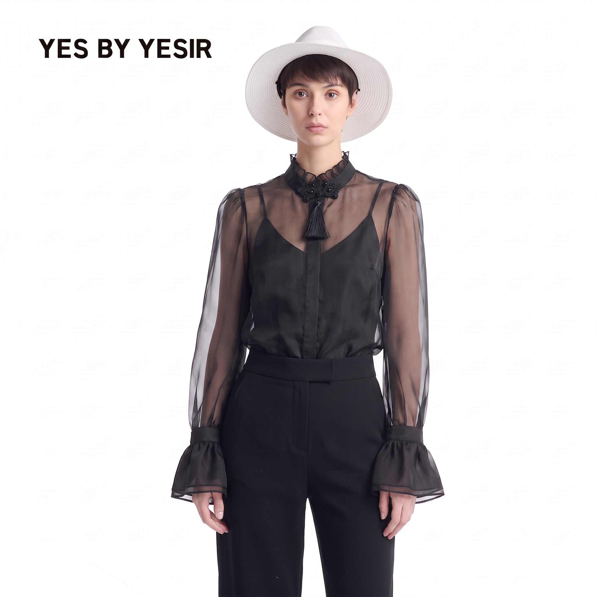 YESBYYESIR中式玉扣云纱衬衫女