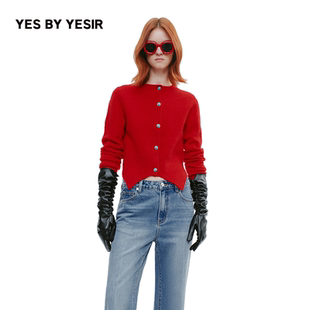 收腰红色热恋针织开衫 YESIR叶谦原创设计师2025年秋新款 YES