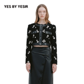 YESIR叶谦设计师26春新款 YES 银动珠片立体花香风夹克短外套