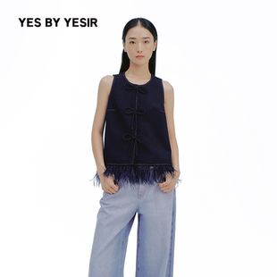 仿牛仔蝴蝶结羽毛无袖 YESIR叶谦原创设计师2026春新款 马甲 YES