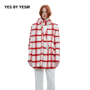 红白格友会围裹领短大衣 YESIR叶谦原创设计师2025年冬新款 YES