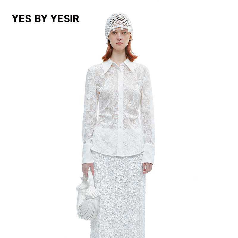 YESBYYESIR浪漫蕾丝透视衬衫
