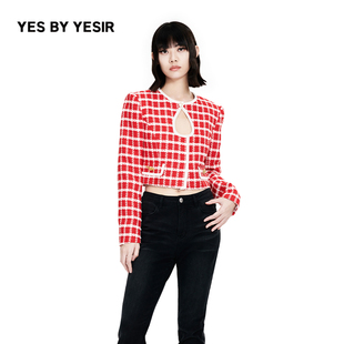 外套鸿运格纹水滴领夹克 YESIR叶谦原创设计师春新品 YES