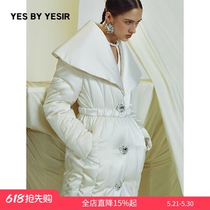 雅典娜雕塑翻领长羽绒服