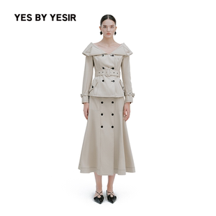 立体马蹄莲大V领一字肩风衣&半裙 YESIR叶谦设计师26春新款 YES