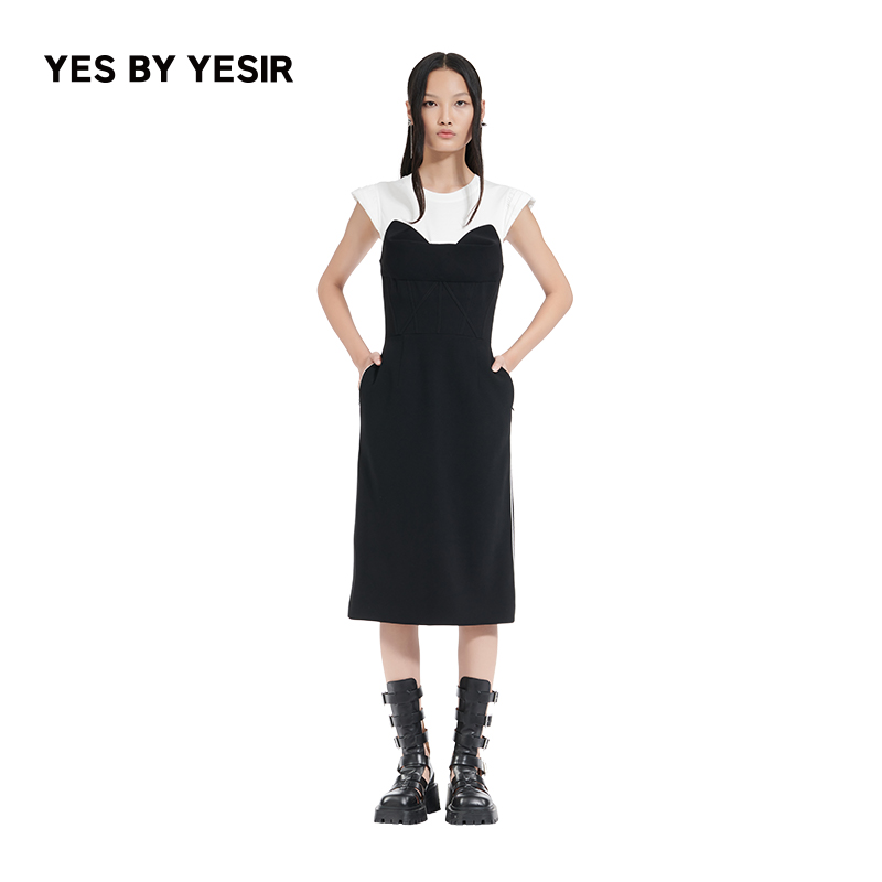 汪小敏同款 YES BY YESIR叶谦原创设计师2023春夏鱼骨包臀连衣裙 女装/女士精品 连衣裙 原图主图