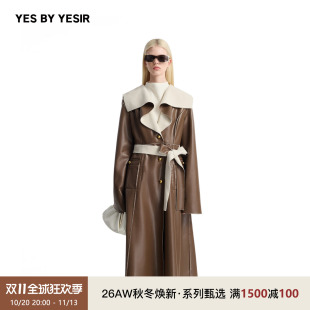 YES BY YESIR叶谦原创设计师26秋冬新款女士叠浪领皮毛一体长大衣