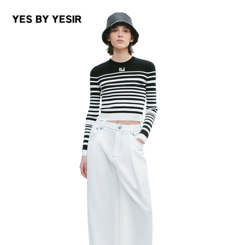 YESBYYESIR黑白重影针织套头衫