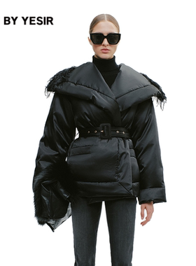 YES BY YESIR叶谦原创设计25冬新款白鹅绒披风斩棘大翻领羽绒服