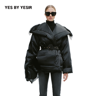 YES BY YESIR叶谦原创设计25冬新款白鹅绒披风斩棘大翻领羽绒服