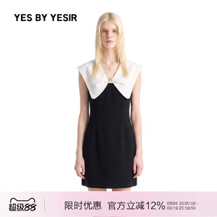 YES BY YESIR叶谦夏新款马戏团蝴蝶结领撞色无袖修身连衣裙