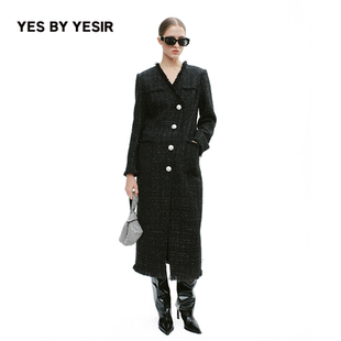 叶谦原创南法香风超长V领毛呢大衣 YESIR2025年秋冬新款 YES