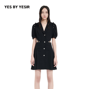 YES BY YESIR叶谦原创设计师夏短裙甜酷珍珠装饰西装连衣裙