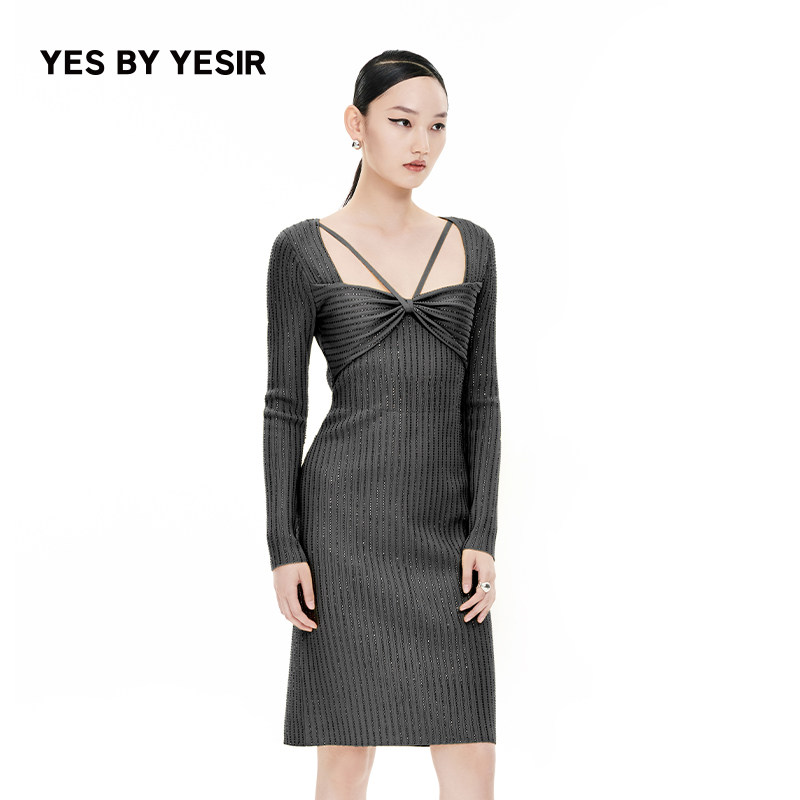 YESBYYESIR夜幕星钻针织连衣裙