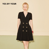 YESIR叶谦原创设计25春夏新款 YES 大A摆静奢双排扣休闲连衣裙