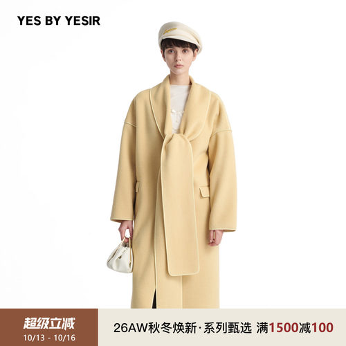 YESBYYESIR长系带领毛呢短大衣