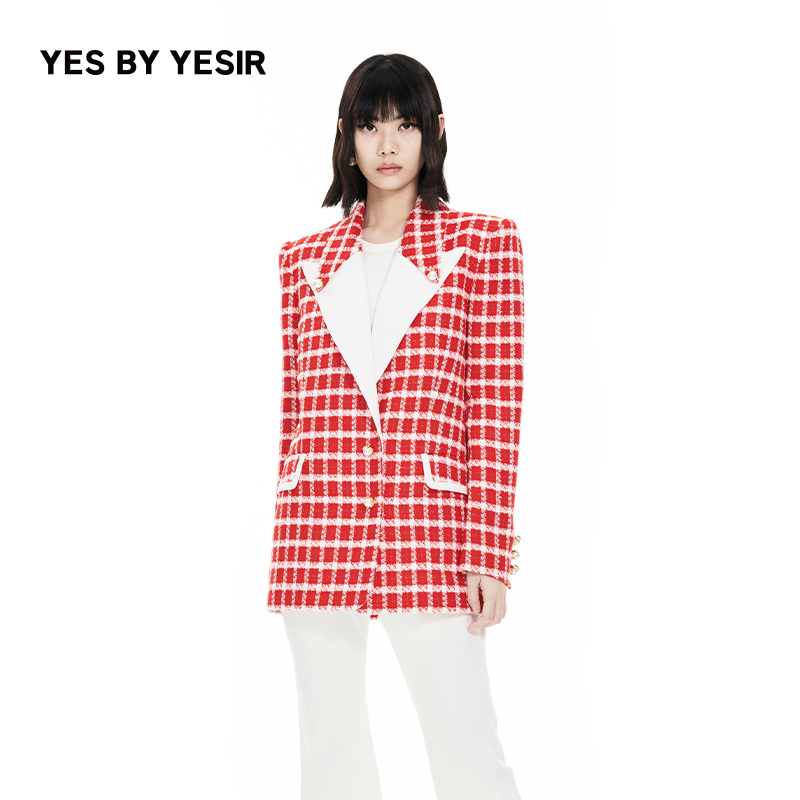 撞色鸿运格纹宽肩西服