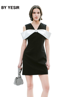 YES BY YESIR叶谦原创设计25夏新款撞色蝴蝶袖v领连衣裙