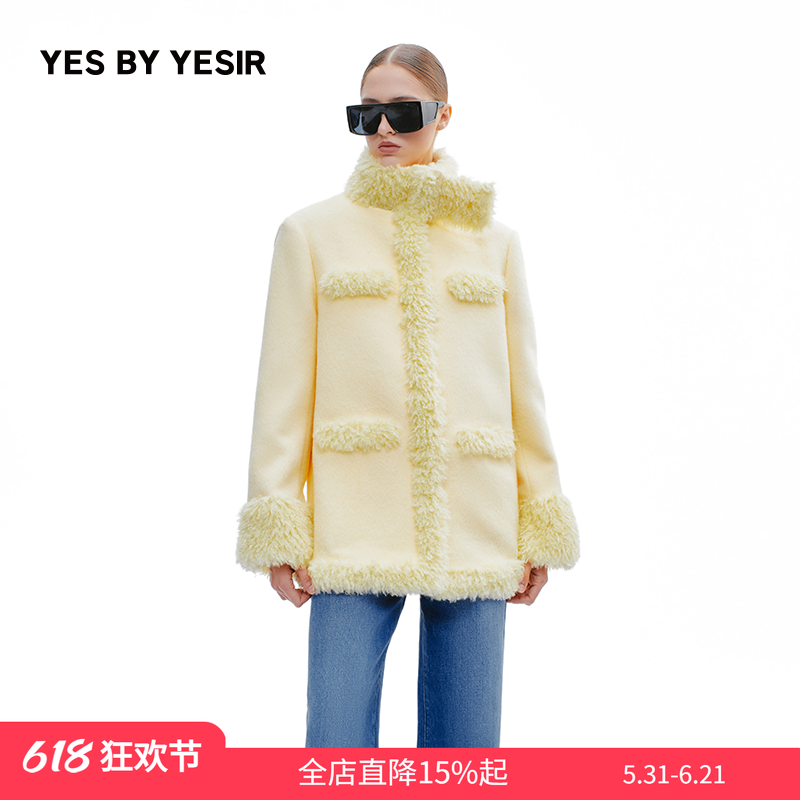 YES BY YESIR叶谦原创设计师年冬新款高领围巾毛边静奢皮草