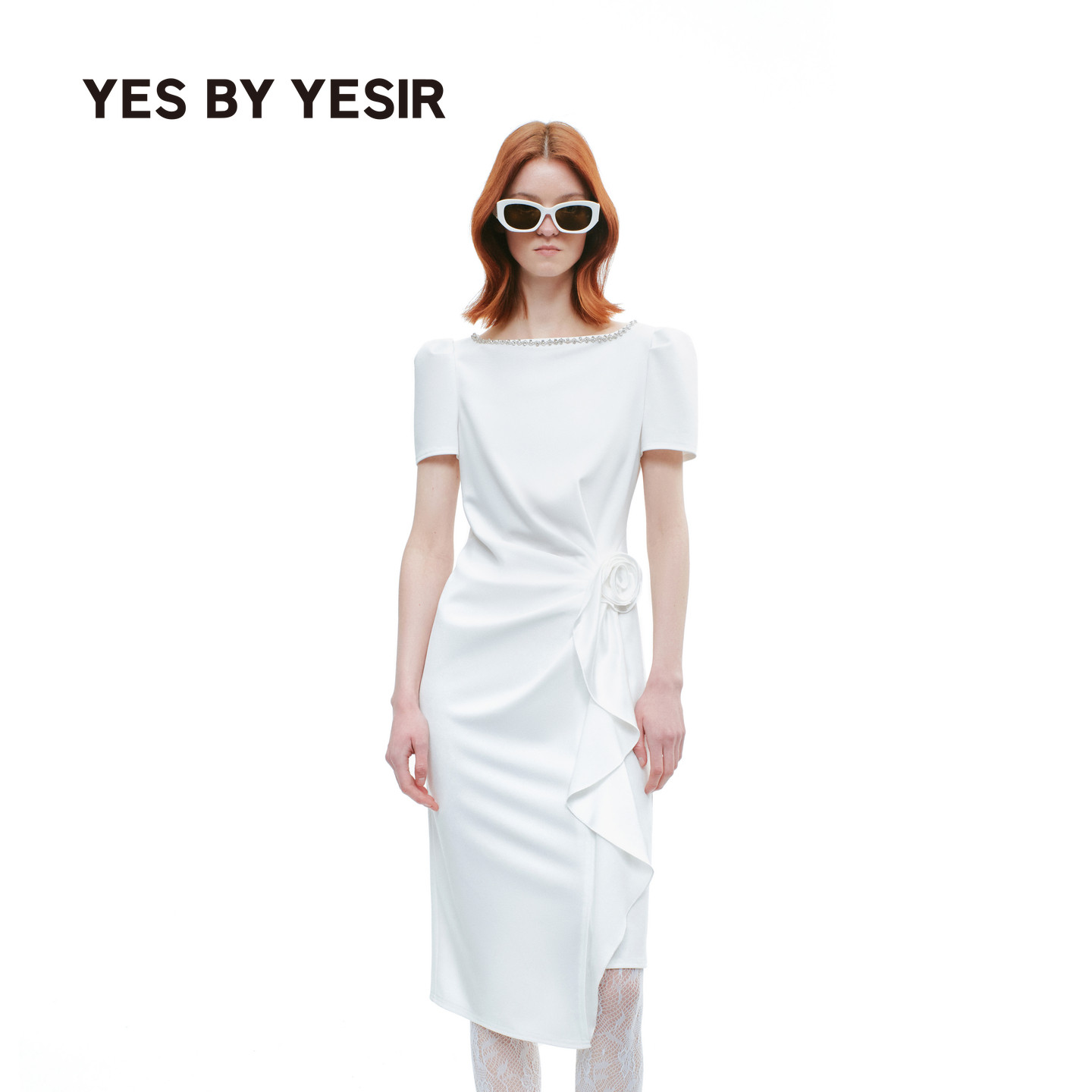 马萱同款YES BY YESIR叶谦原创秋季新款摇曳之花褶皱气质连衣裙