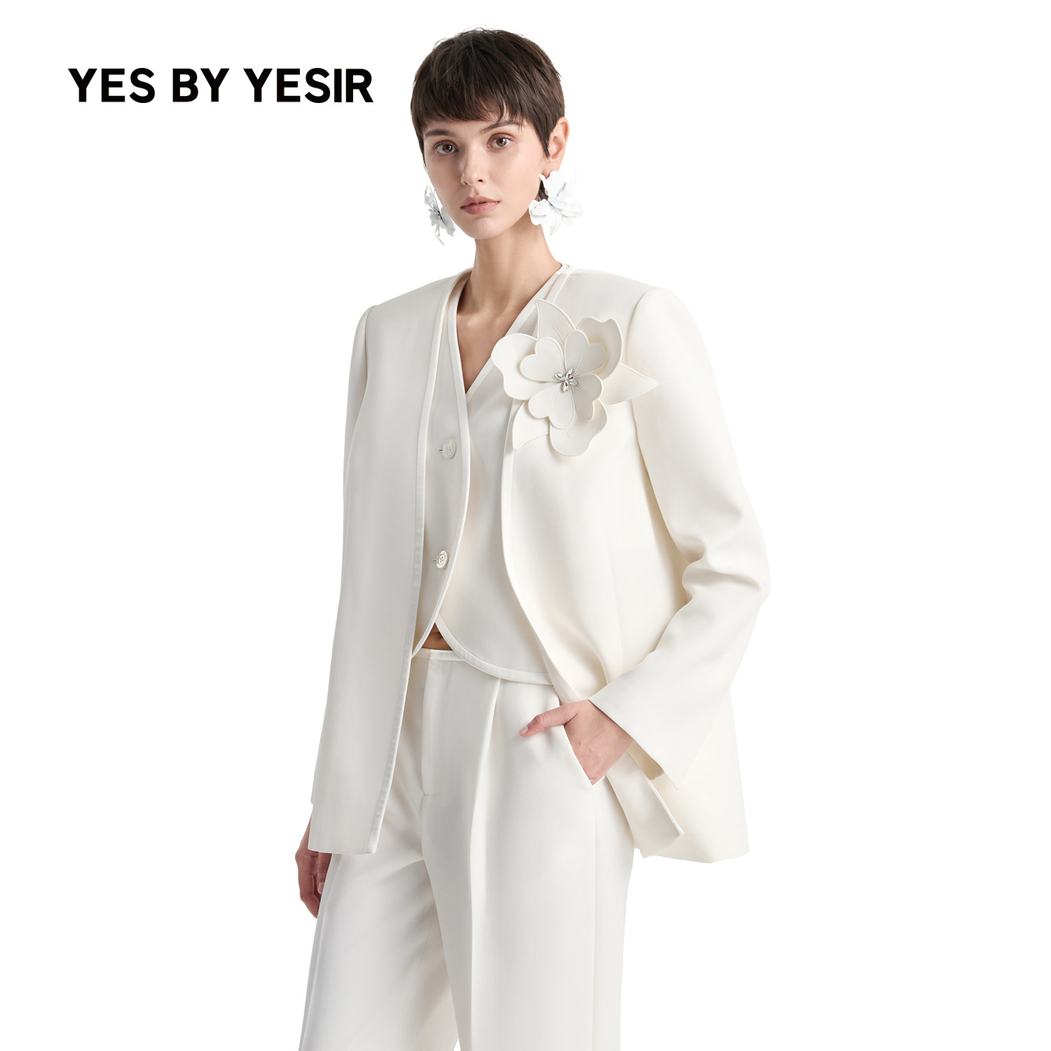 YESBYYESIR留白叙事立体花西装