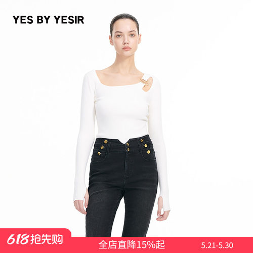 不规则Y金饰针织套头衫