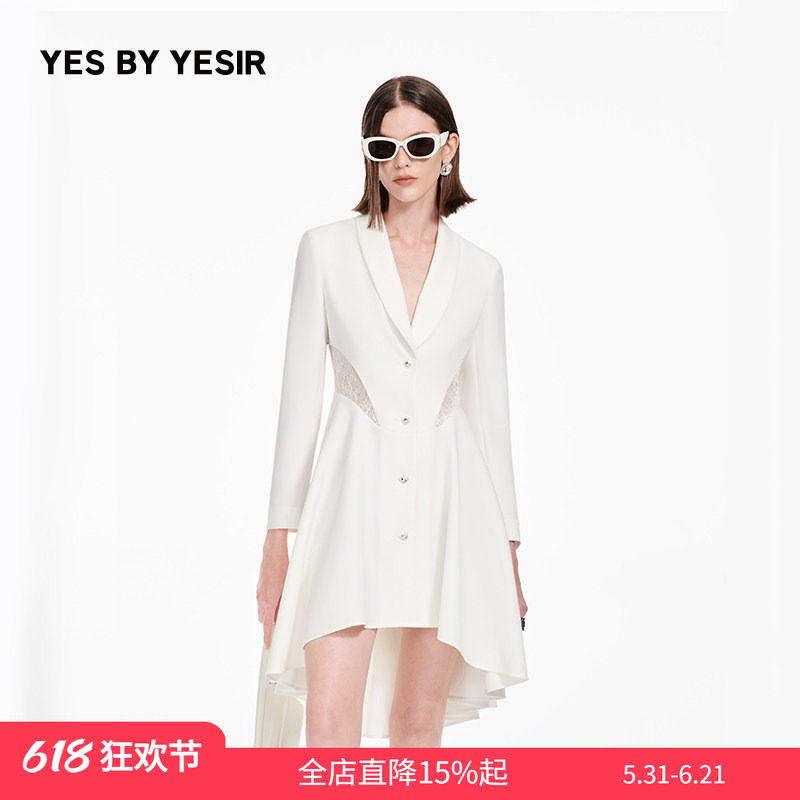 YES BY YESIR阿丽玛同款YES BY YESIR叶谦原创设计蕾丝拼接连衣裙