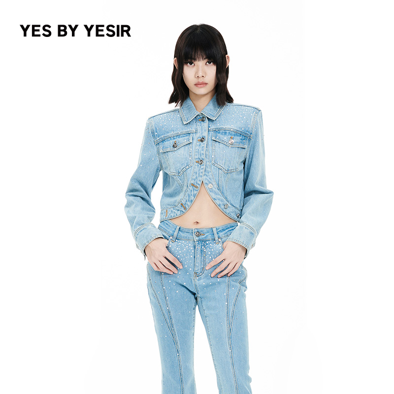 YESBYYESIR星光蓝烫钻牛仔夹克