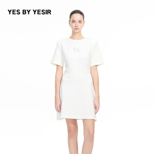 YES YESIR叶谦原创设计师夏裙子复古风蝴蝶骨腰封连衣裙