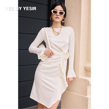 李一桐同款YES BY YESIR叶谦原创立体花朵摇曳之花长袖连衣裙
